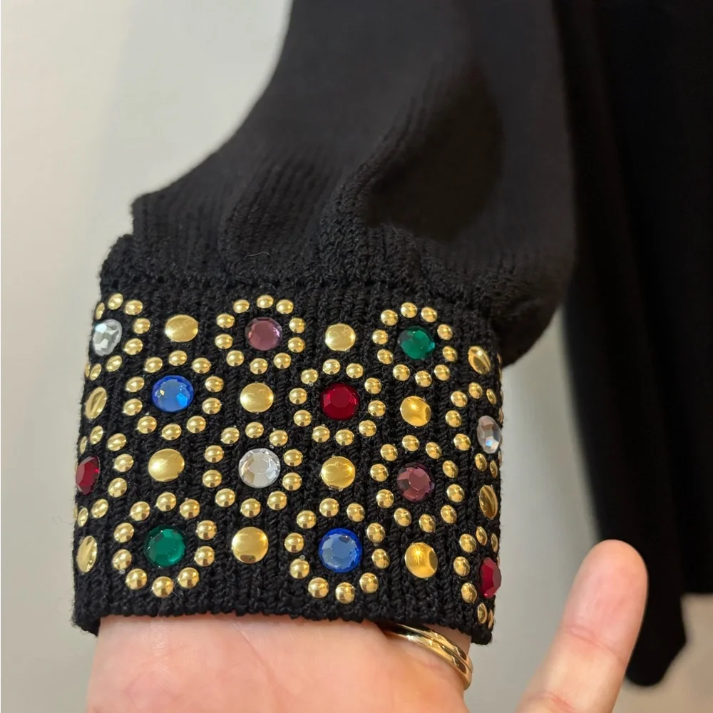 Vintage St.John Santana Knit Black Embellished Dress Jeweled Collar Size 4 - Picture 3 of 16